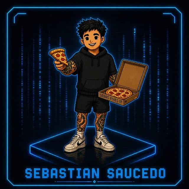Retrato pixel-art de Sebastián Saucedo, CPS — Chief Problem Solver de FOMO
